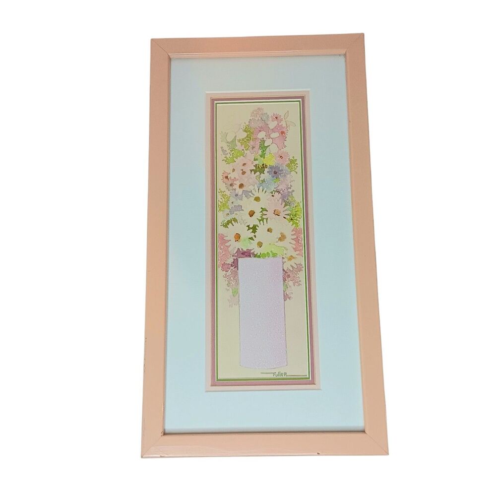 VTG Watercolor Floral Painting "In The Pink” Original Signed Lu Fuller 8" x 15"